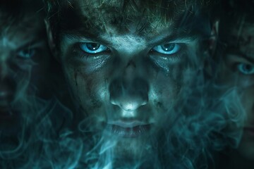 Zombie man with blue eyes,  Horror movie,  Halloween theme