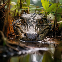 Fototapeta premium close up of a crocodile in the water