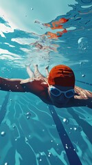Cartoon digital avatars of Swimmer in Pool practicing freestyle sprints.