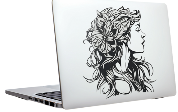 laptop with flowers