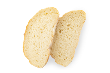 Fresh slice of bread on a white background for breakfast.