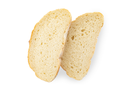 Fresh slice of bread on a white background for breakfast.