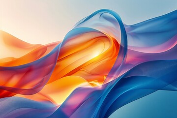 Abstract background of blue and orange wavy fabric,   render illustration