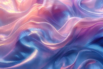 Abstract background of blue and purple wavy fabric,   render illustration