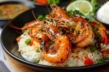 Large grilled shrimp rice
