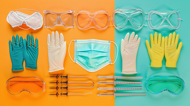 Importance of Health Safety Protocols Displayed Through Arranged Masks, Gloves, and Eyewear