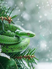 Obraz premium Christmas fir branches and a green snake.