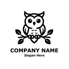 Owl logo. Cute owl pictorial logotype for company, business, logo, stamp, mascot, label. Elegant minimalist owl logo. Symbol of smart, intelligent, science, education