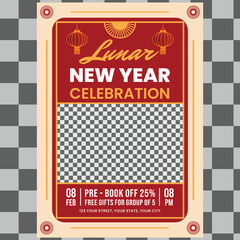 Happy Chinese new year festival. lunar new year red, gold and white colors. Vector template design for Poster, Banner, Greeting, Card, Flyer, Cover, Post.