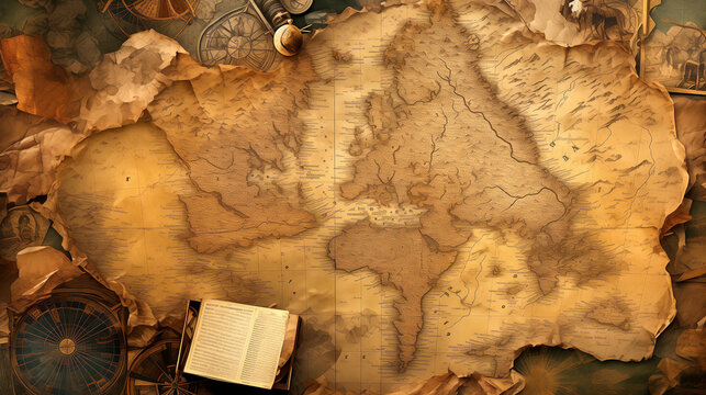 background with antique clock old compass and map retro vintage antique navigation history desktop wallpaper