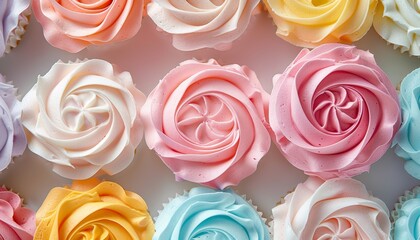 Multi colored cream rosettes cakes as a gift a delightful sweet treat in close up