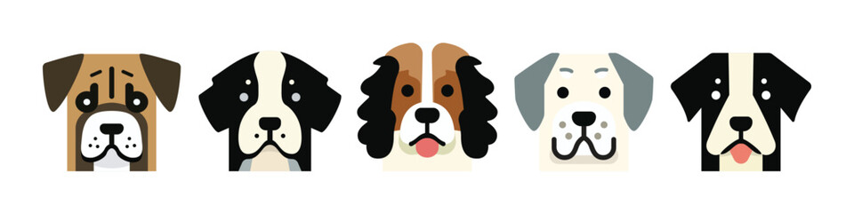 Set of cute Dog face. Puppy set. Vector illustration