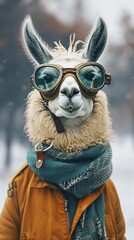 Fototapeta premium Llama sporting a stylish vintage aviator costume, complete with goggles and scarf