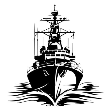 black warship sailing on water clip art preview
