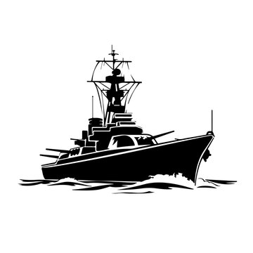 black warship sailing on water clip art preview