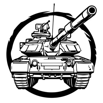 black and white tank in circle clip art preview