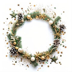 Christmas wreath with space for text on a white background.