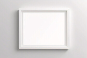 Imagen m&iacute;nima de marco cuadrado blanco vac&iacute;o simulada colgada sobre fondo de pared blanca con luz y sombra de ventana. aislar imagen