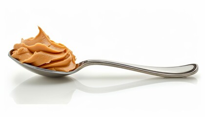 Peanut butter spoon alone on white background