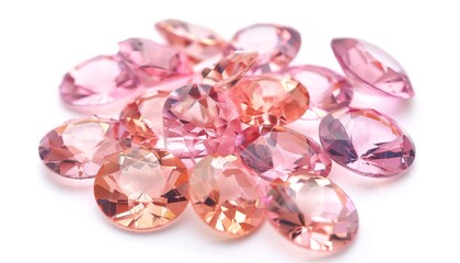 Pink oval faceted topaz gems on white