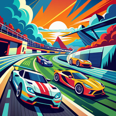background with cars, Dynamic race track scenes with colorful, speeding cars for sports or automotive advertising