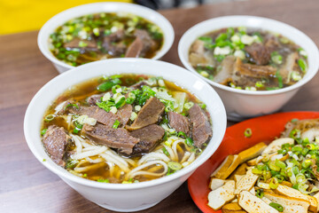 Braised beef noodle soup in restaurant