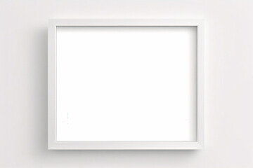 Fototapeta premium Imagen mínima de marco cuadrado blanco vacío simulada colgada sobre fondo de pared blanca con luz y sombra de ventana. aislar imagen