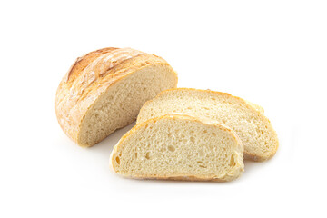 Fresh slice of bread on a white background for breakfast.