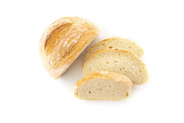 Fresh slice of bread on a white background for breakfast.