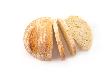 Fresh slice of bread on a white background for breakfast.