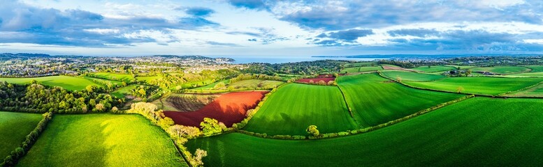 Fields and Farms over Torquay from a drone,, Devon, England, Europe