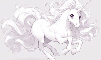 Black and white illustration for coloring animals, unicorn.