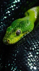 Obraz premium green snake on a background of black sequins.