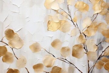 Closeup of a delicate gold leaf applied to a canvas, highlighting the intricate detail and craftsmanship of the art