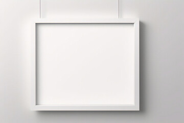 Obraz premium Imagen mínima de marco cuadrado blanco vacío simulada colgada sobre fondo de pared blanca con luz y sombra de ventana. aislar imagen