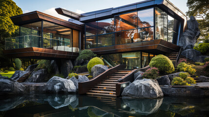 Futuristic style, Modern home and garden background, Creating