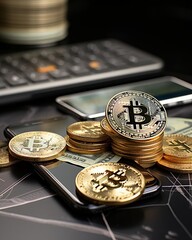 Physical gold coin beside a smartphone showing a live cryptocurrency wallet, emphasizing the tangible versus digital nature of assets