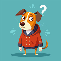 Vector art: Pensive dog in a coat, thinking about the past day.