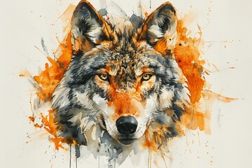 Watercolor portrait of a wolf on white background,  Digital painting