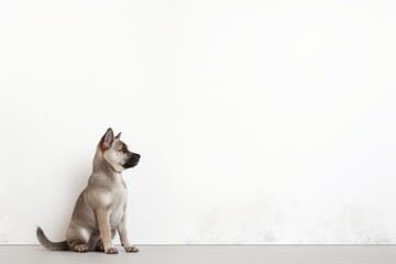 Full-length portrait photography of a funny british shorthair cat wall climbing while standing against minimalist or empty room background