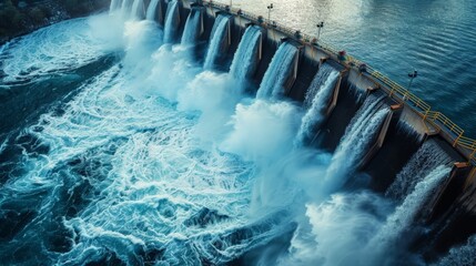 A photo of a hydroelectric dam releasing water.