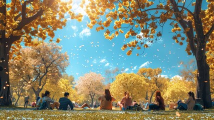 Springtime Bliss in Japan: Diverse Families Enjoying Hanami Under Blossoming Cherry Trees