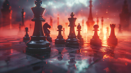 Epic Illustration of Chess Game Concept ,
A chess board with chess pieces on it
