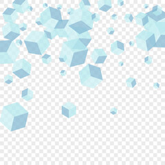 Monochrome Polygon Background Transparent Vector. Block Abstract Texture. Blue Square Science Template. Network Design. White Simple Geometric.