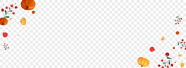 Red Rowan Background Transparent Vector. Yellow Botanical Frame. Orange Vegetable Food Texture. Plant Pumpkins. Decoration Border.