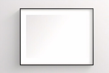 Fototapeta premium 窓の光と影を持つ白い壁の背景に掛かっている最小限の空の正方形の白いフレーム画像のモックアップ。画像を分離する