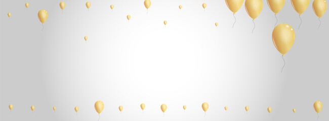 Gold Balloon Background Gray Vector. Helium Entertainment Design. Yellow Fly Balloon. Confetti Carnival Frame.