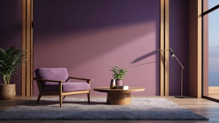 Fototapeta premium interior of living room with purple armchair and painted wall