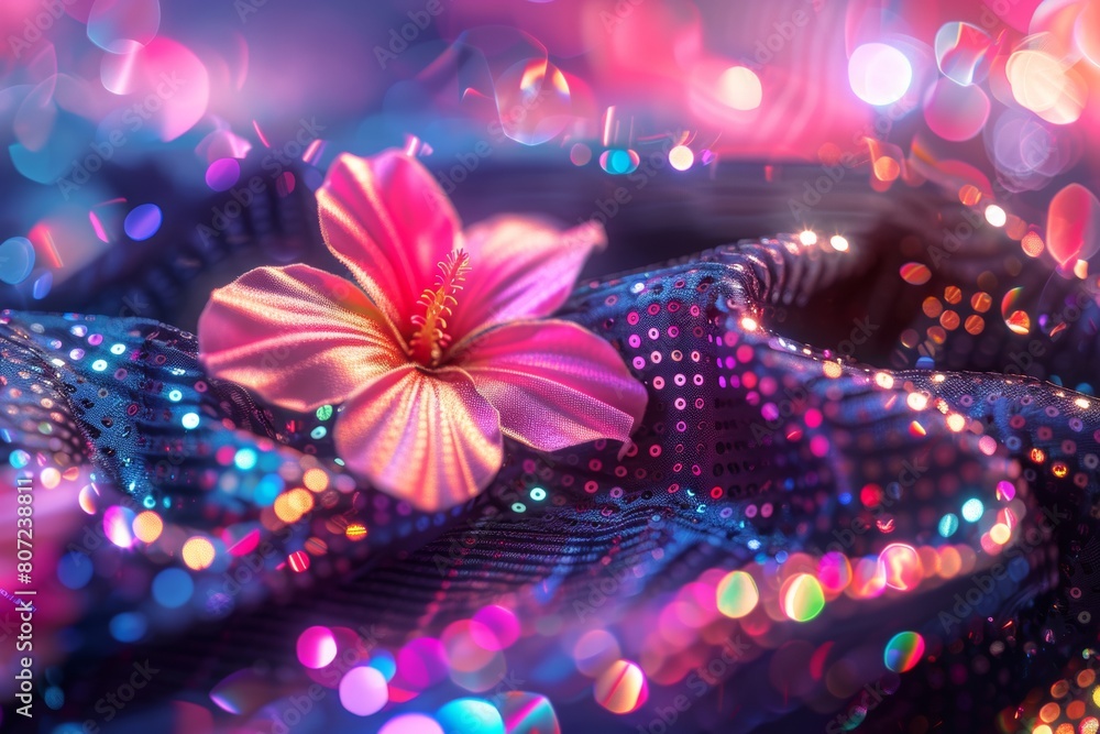Poster vibrant digital t-shirt design highlighting a flower - close-up of advanced print techniques with co
