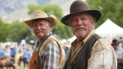 Fototapeta premium Two men standing side by side in Utah on Pioneer Day